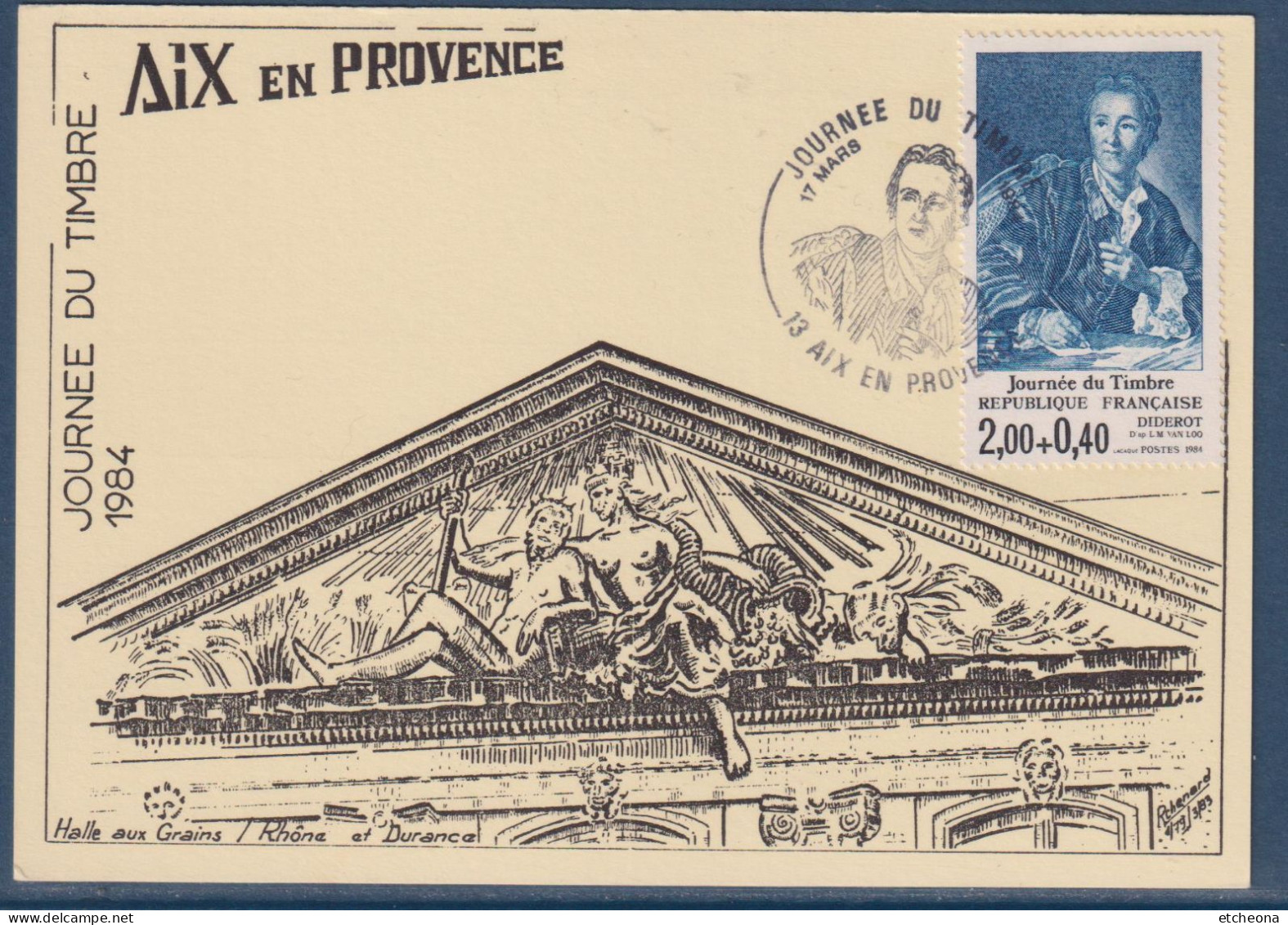 Journée Du Timbre 1984 Diderot D'après L. M. Van Loo N°2304 Aix En Provence 17 Mars 1984 - 1980-1989