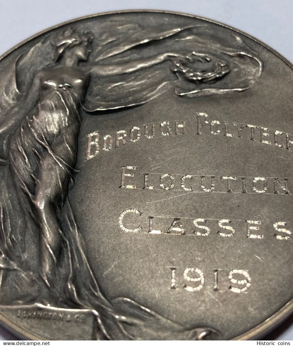 1919 WWI-era Silver Award Medal MACDONALD HASTINGS BOROUGH POLYTECHNIC - Professionnels/De Société