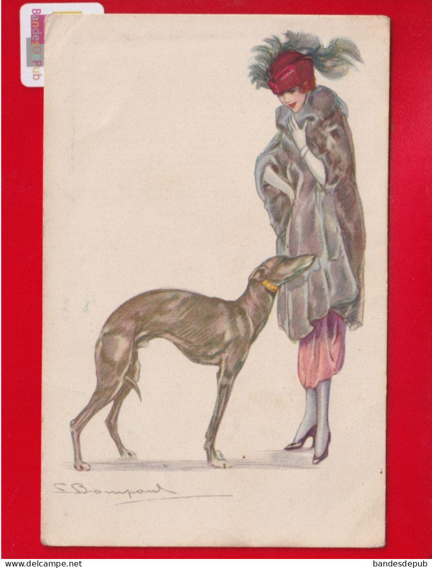 CPA Femme Women Lady Girl Mode Chien Dog Lévrier Whippet Illustrateur S. BOMPARD  ART DECO Redon 1924 - Bompard, S.