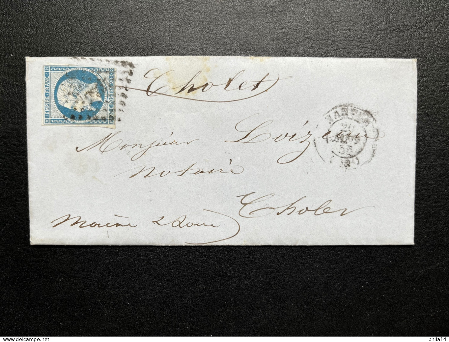 N°14 20c BLEU NAPOLEON SUR LETTRE / NANTES POUR CHOLET / 20 JANV 1855 / LAC - 1849-1876: Période Classique