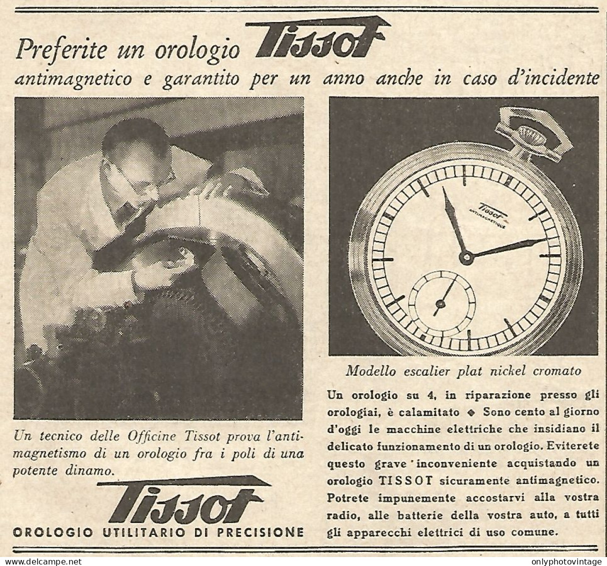 TISSOT Orologio Utilitario Di Precisione - Pubblicità Del 1934 - Advert - Werbung