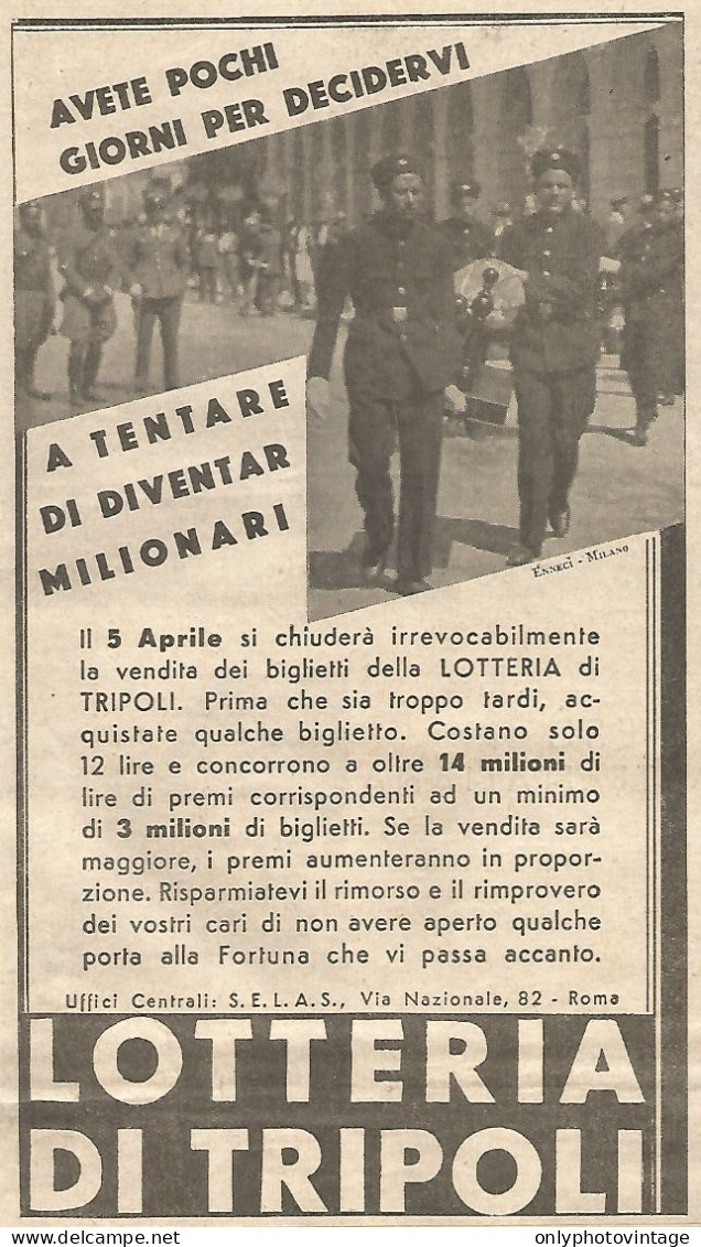 Lotteria Di Tripoli - A Tentar Si Diventa Milionari - Pubblicità Del 1934 - Werbung