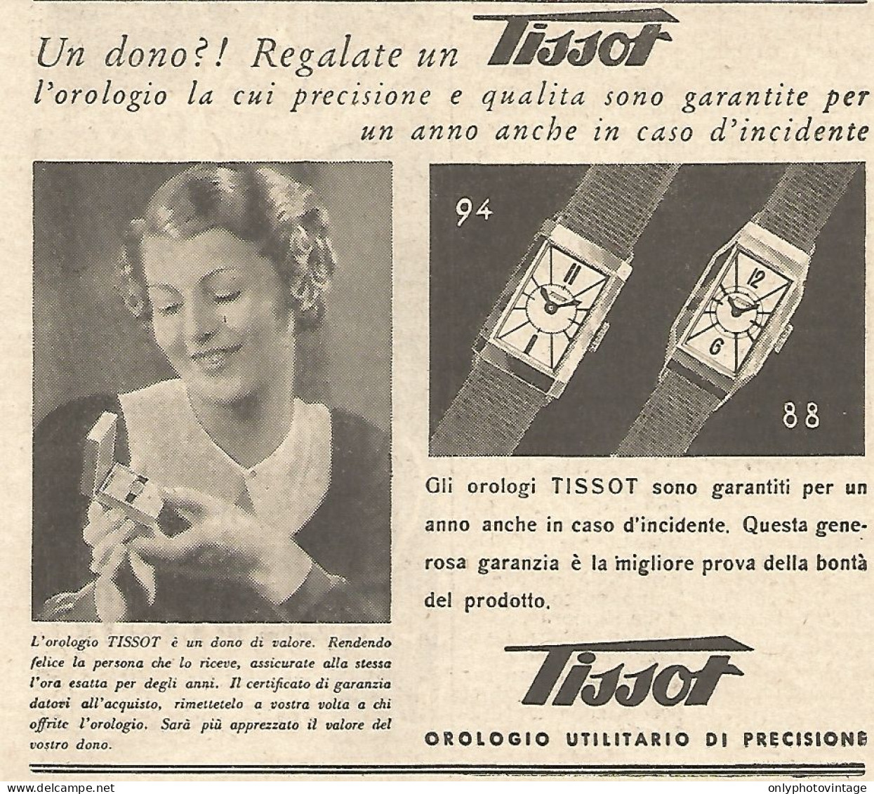 TISSOT Orologio Utilitario Di Precisione - Pubblicità Del 1934 - Advert - Werbung