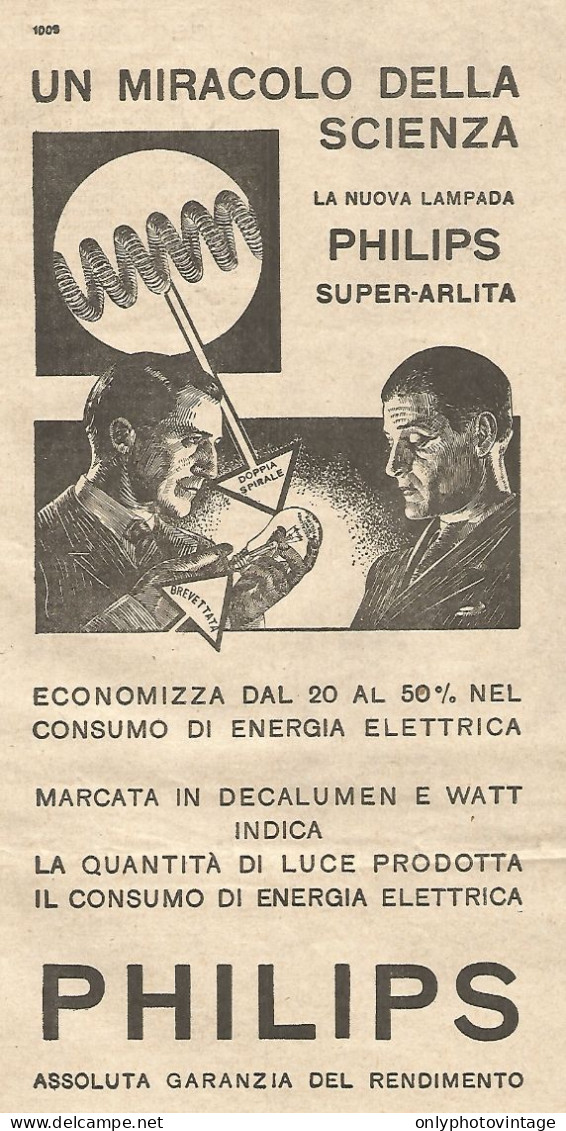 La Nuova Lampada Super-Arlita PHILIPS - Pubblicità Del 1934 - Vintage Ad - Werbung