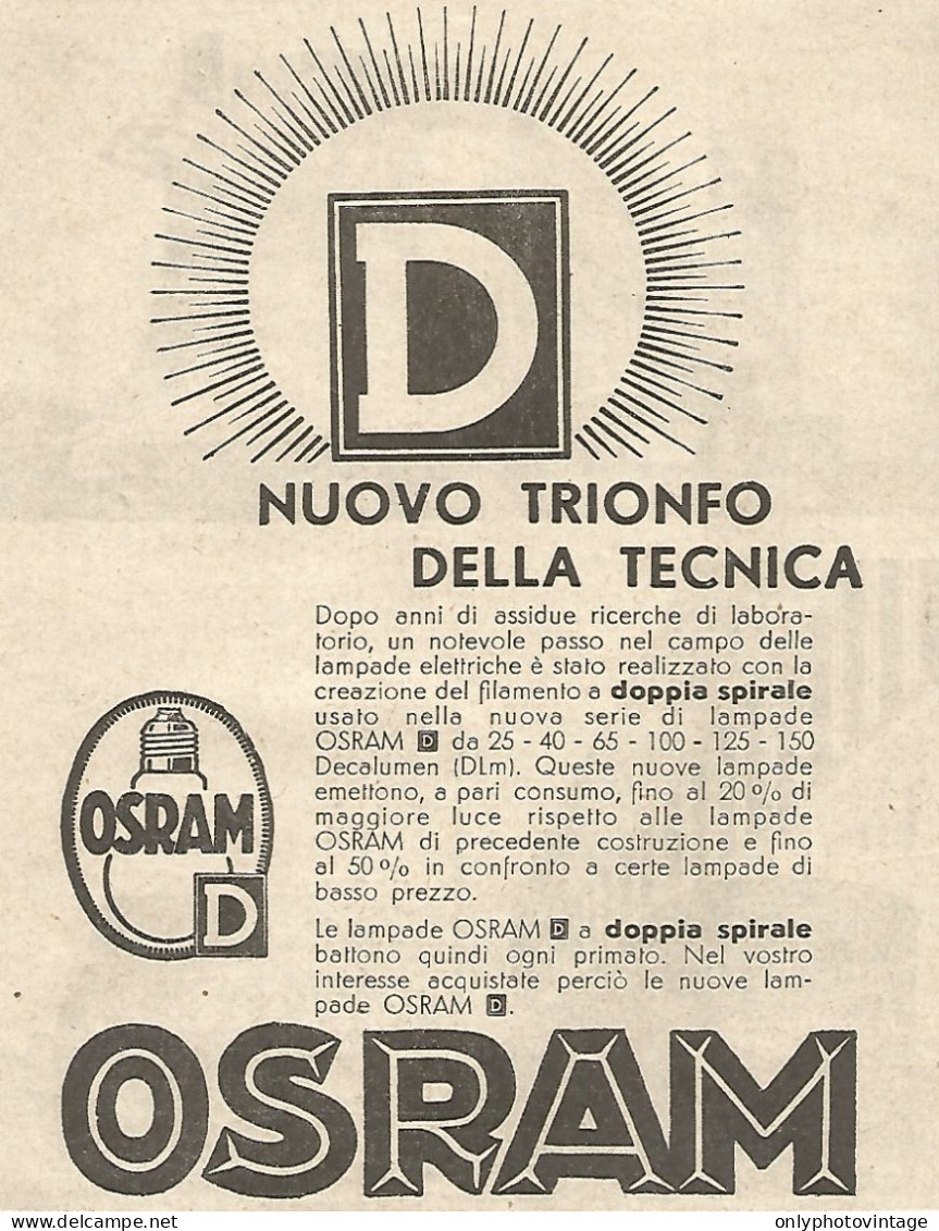 OSRAM - Nuovo Trionfo Della Tecnica - Pubblicità Del 1934 - Vintage Advert - Werbung