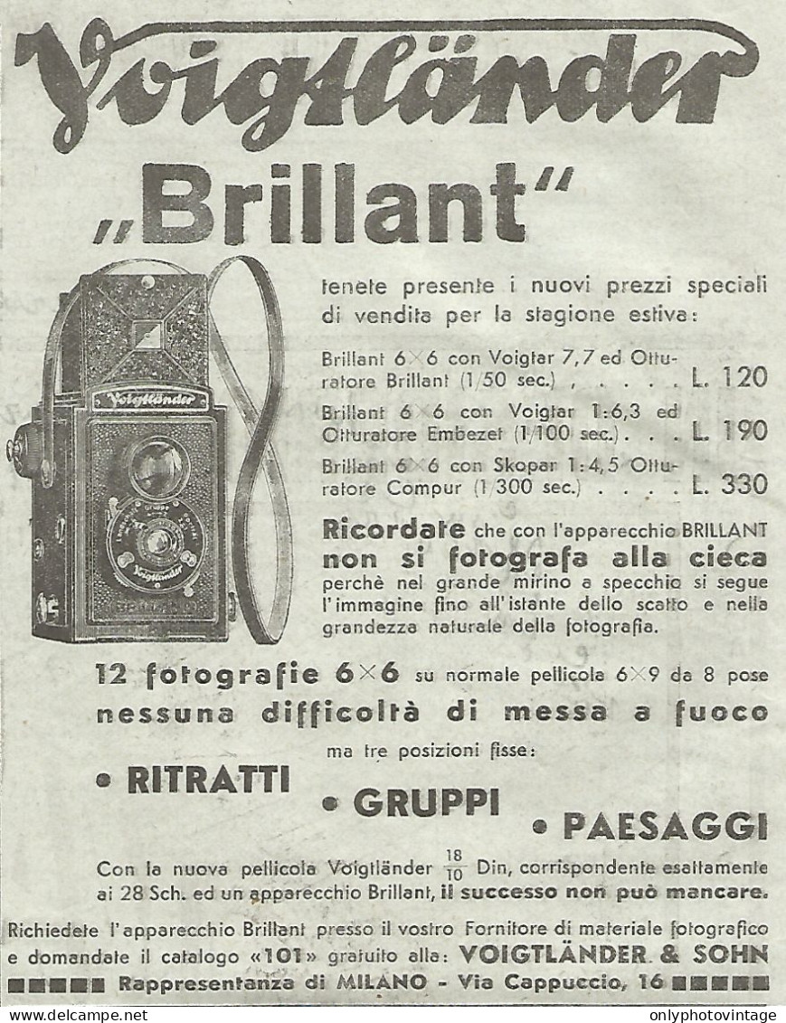 Voigtlander - Apparecchio Fotografico BRILLANT - Pubblicità Del 1934 - Ad - Werbung