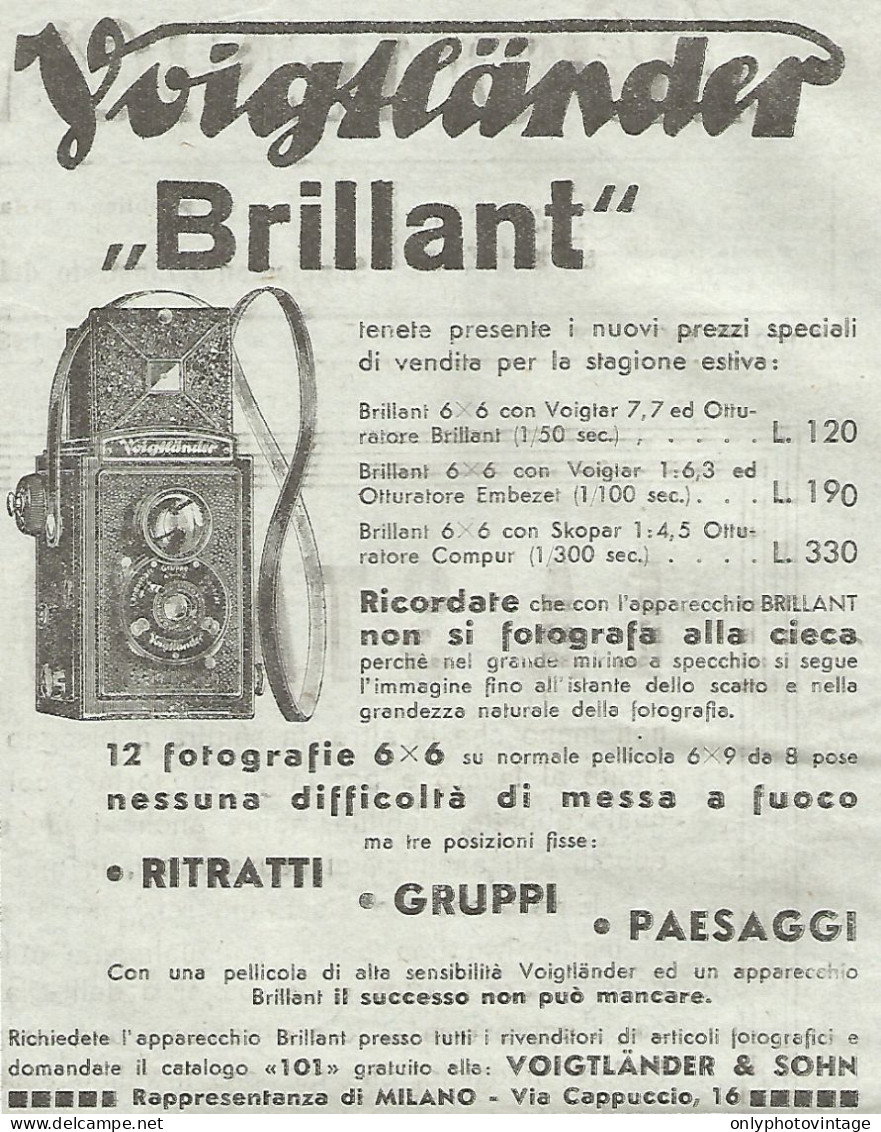 Voigtlander - Apparecchio Fotografico BRILLANT - Pubblicità Del 1934 - Ad - Werbung