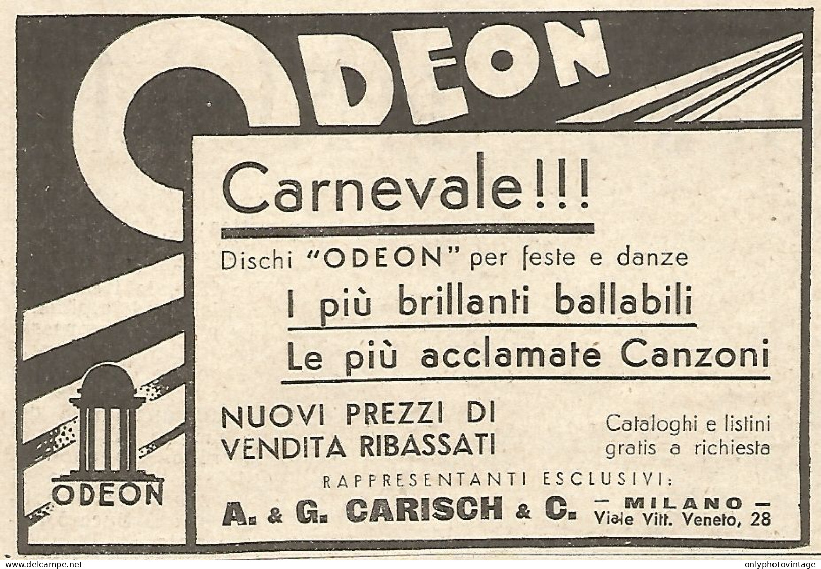 Dischi ODEON Carnevale - Pubblicità Del 1934 - Vintage Advertising - Werbung