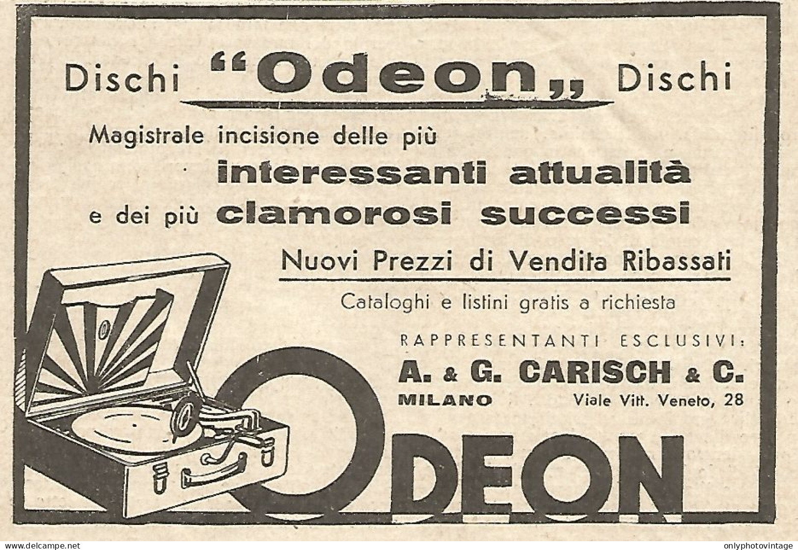 Dischi ODEON - Pubblicità Del 1934 - Vintage Advertising - Werbung