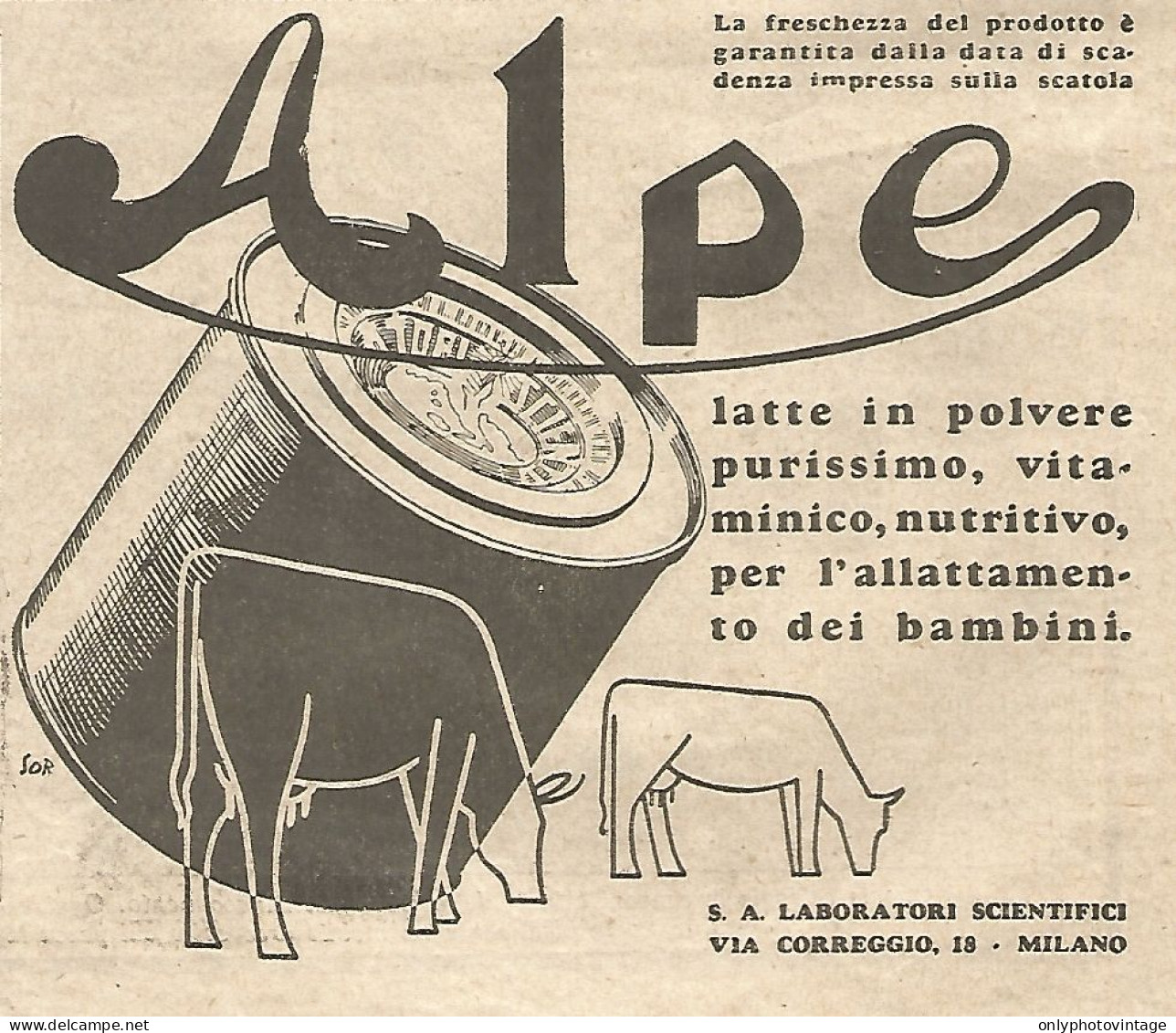 ALPE Latte In Polvere Per Bambini - Pubblicità Del 1934 - Vintage Advert - Werbung