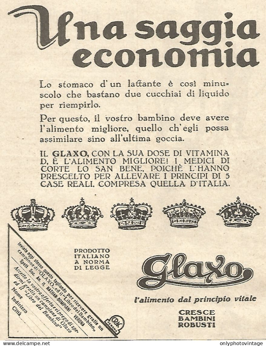 GLAXO Cresce Bambini Robusti - Pubblicità Del 1934 - Vintage Advertising - Werbung