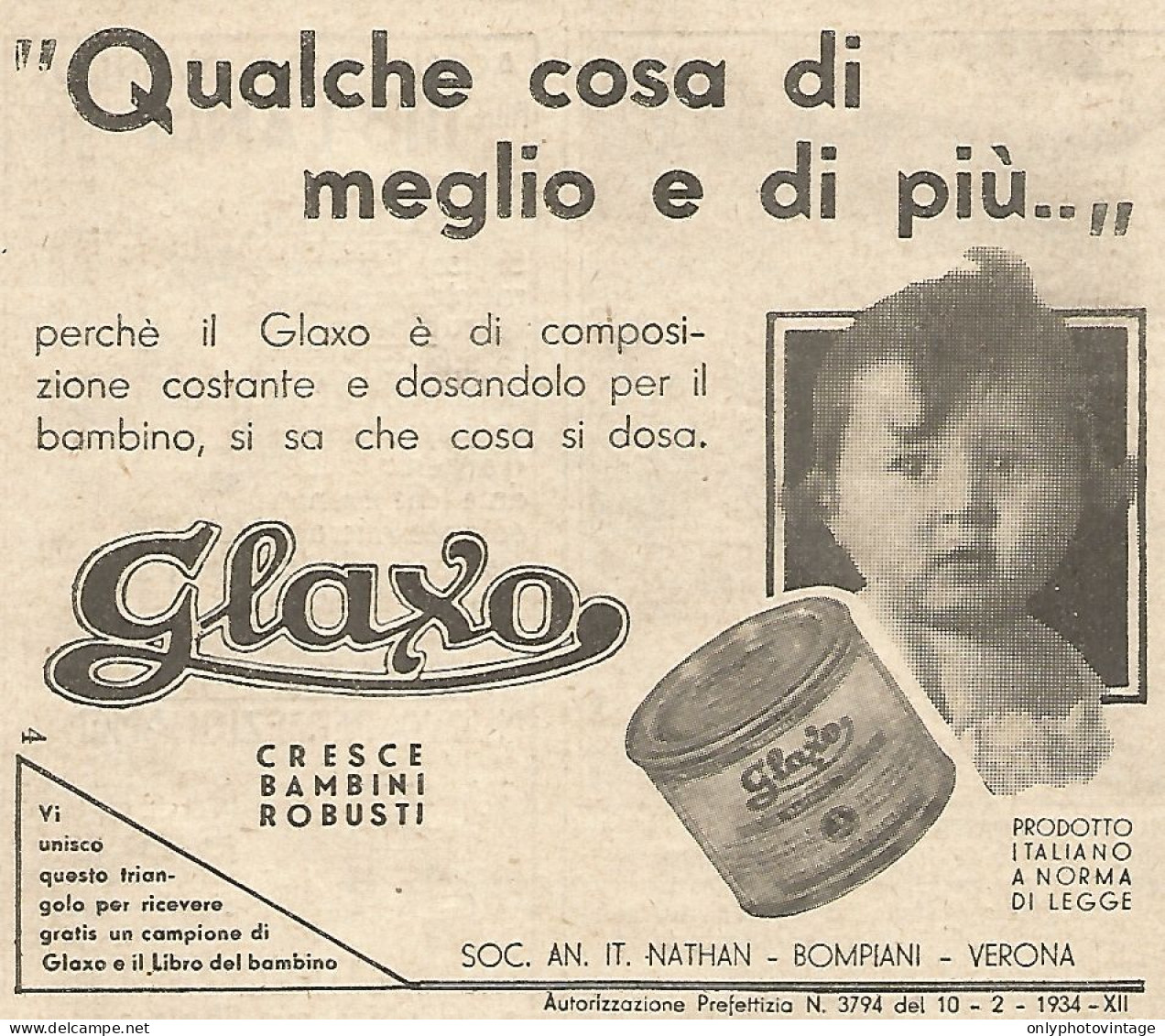 GLAXO Cresce Bambini Robusti - Pubblicità Del 1934 - Vintage Advertising - Werbung