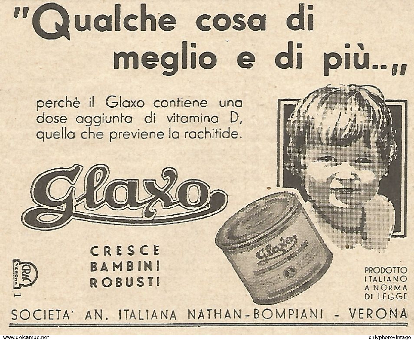 GLAXO Cresce Bambini Robusti - Pubblicità Del 1934 - Vintage Advertising - Werbung