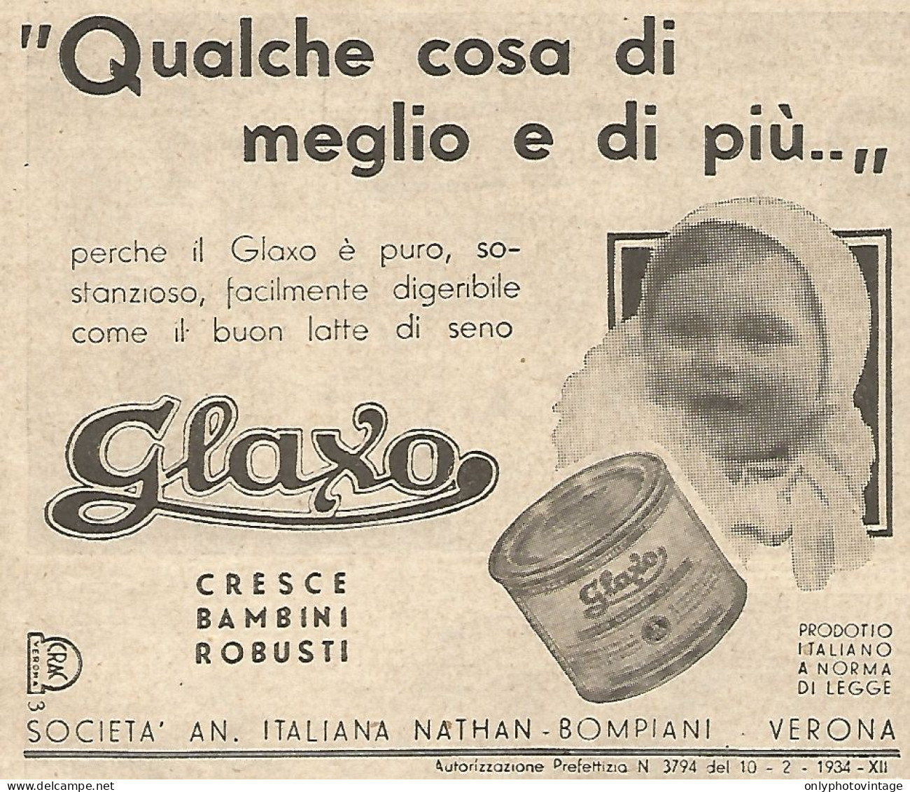 GLAXO Cresce Bambini Robusti - Pubblicità Del 1934 - Vintage Advertising - Werbung