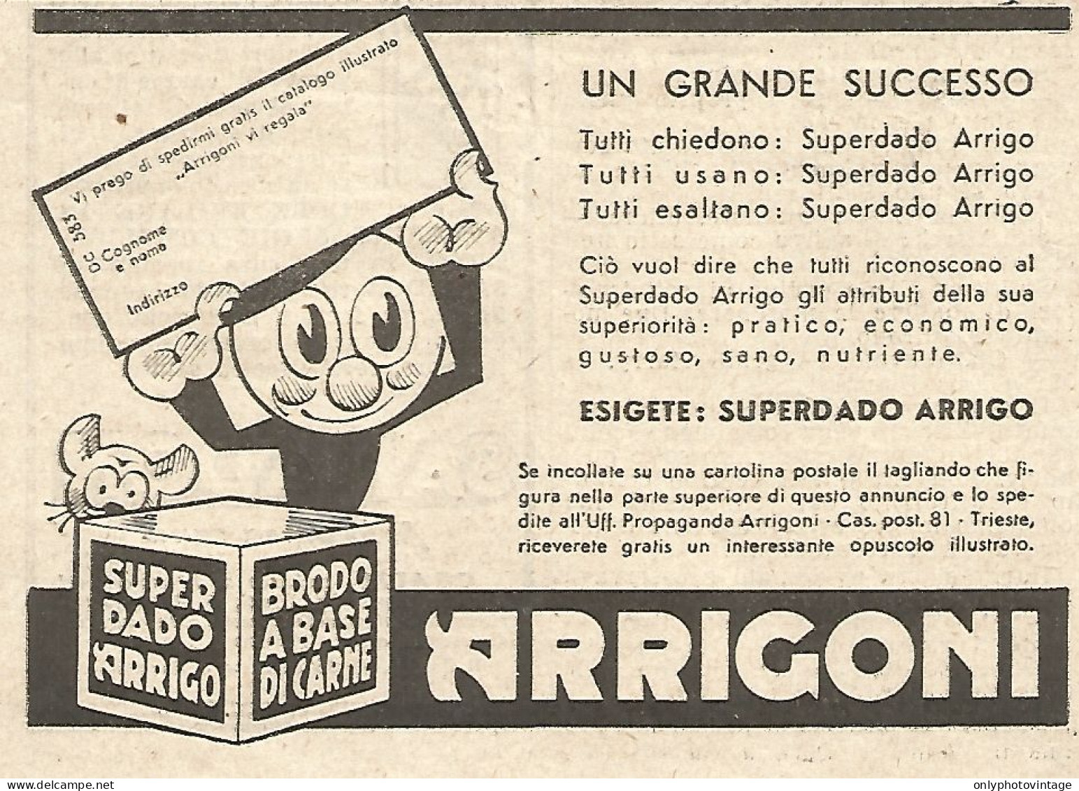 ARRIGONI - Super Dado Arrigo - Pubblicità Del 1934 - Vintage Advertising - Pubblicitari