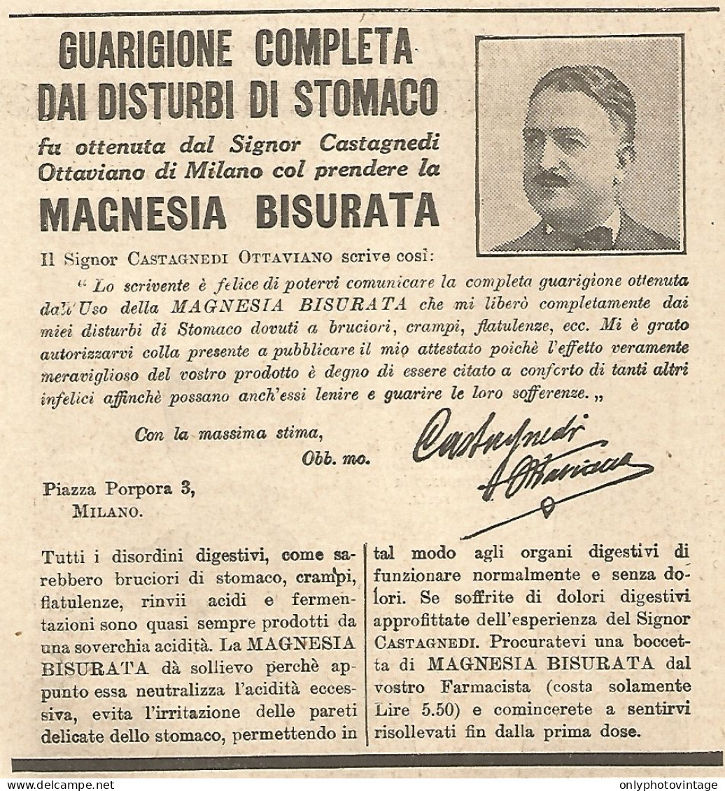 Magnesia BISURATA - Ottaviano Castagnedi - Milano - Pubblicità Del 1931 - Pubblicitari
