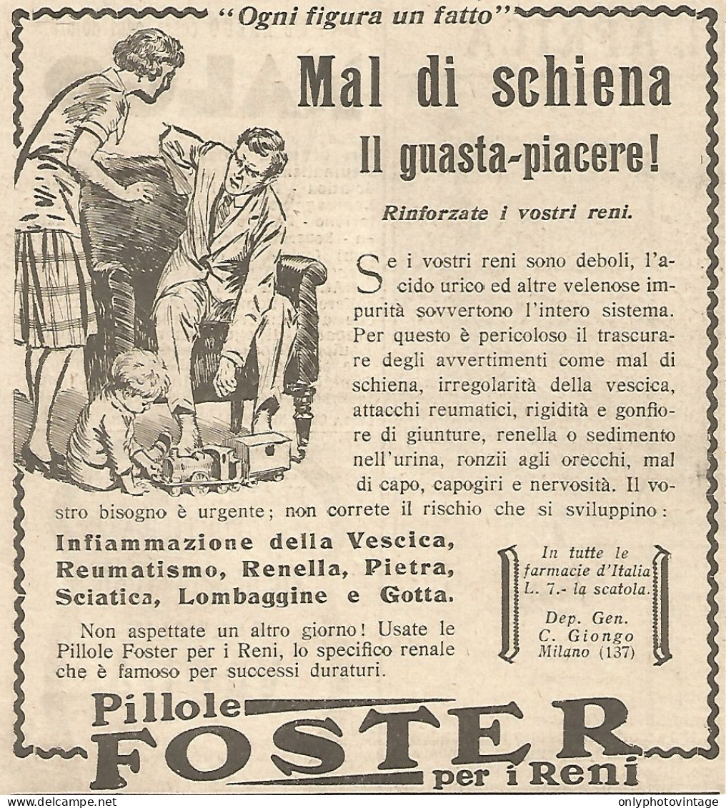 Pillole FOSTER - Mal Di Schiena Il Guasta-piacere - Pubblicità Del 1931 - Pubblicitari