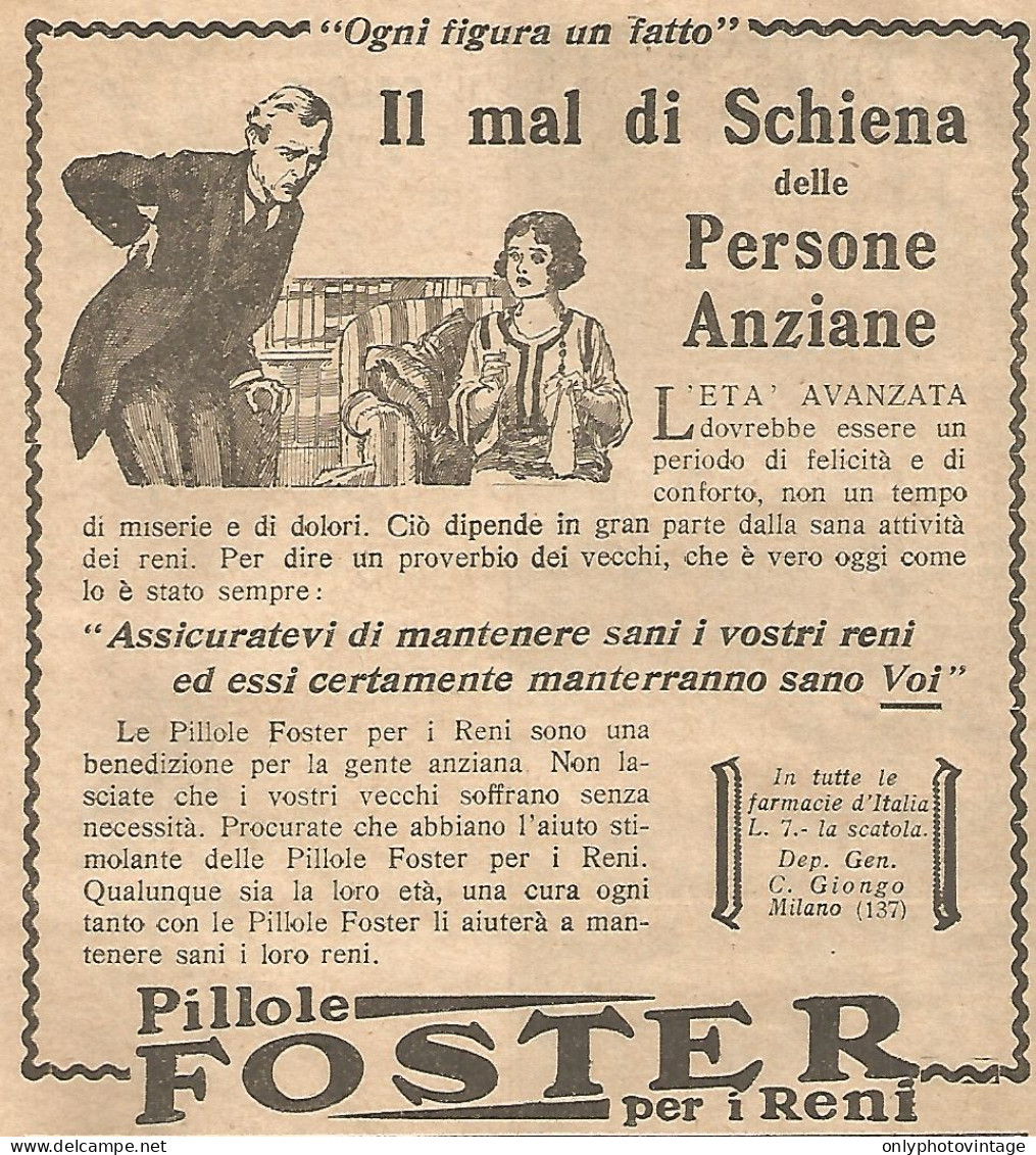 Pillole FOSTER - Il Mal Di Schiena Delle... - Pubblicità Del 1931 - Advert - Pubblicitari