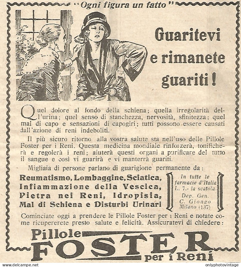 Pillole FOSTER - Guarite E Rimanete Guariti! - Pubblicità Del 1931 - Ad - Pubblicitari