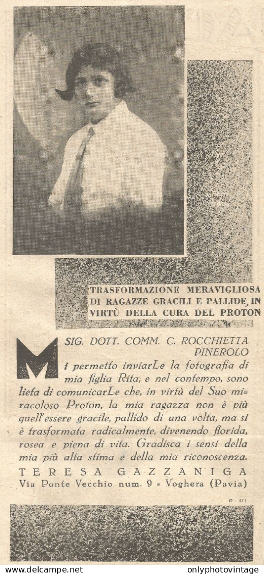 PROTON - Teresa Gazzaniga - Voghera - Pubblicità Del 1931 - Vintage Advert - Pubblicitari