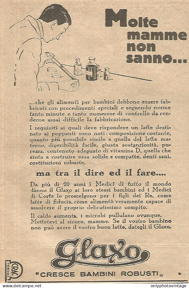 GLAXO - Molte Mamme Non Sanno... - Pubblicità Del 1931 - Vintage Advert - Pubblicitari