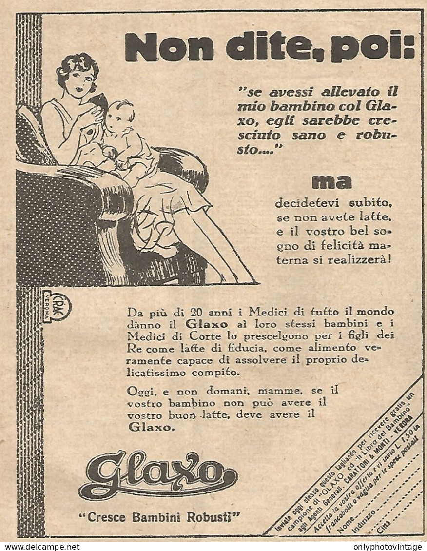 GLAXO - Non Dite Poi Se Avessi... - Pubblicità Del 1931 - Vintage Advert - Pubblicitari