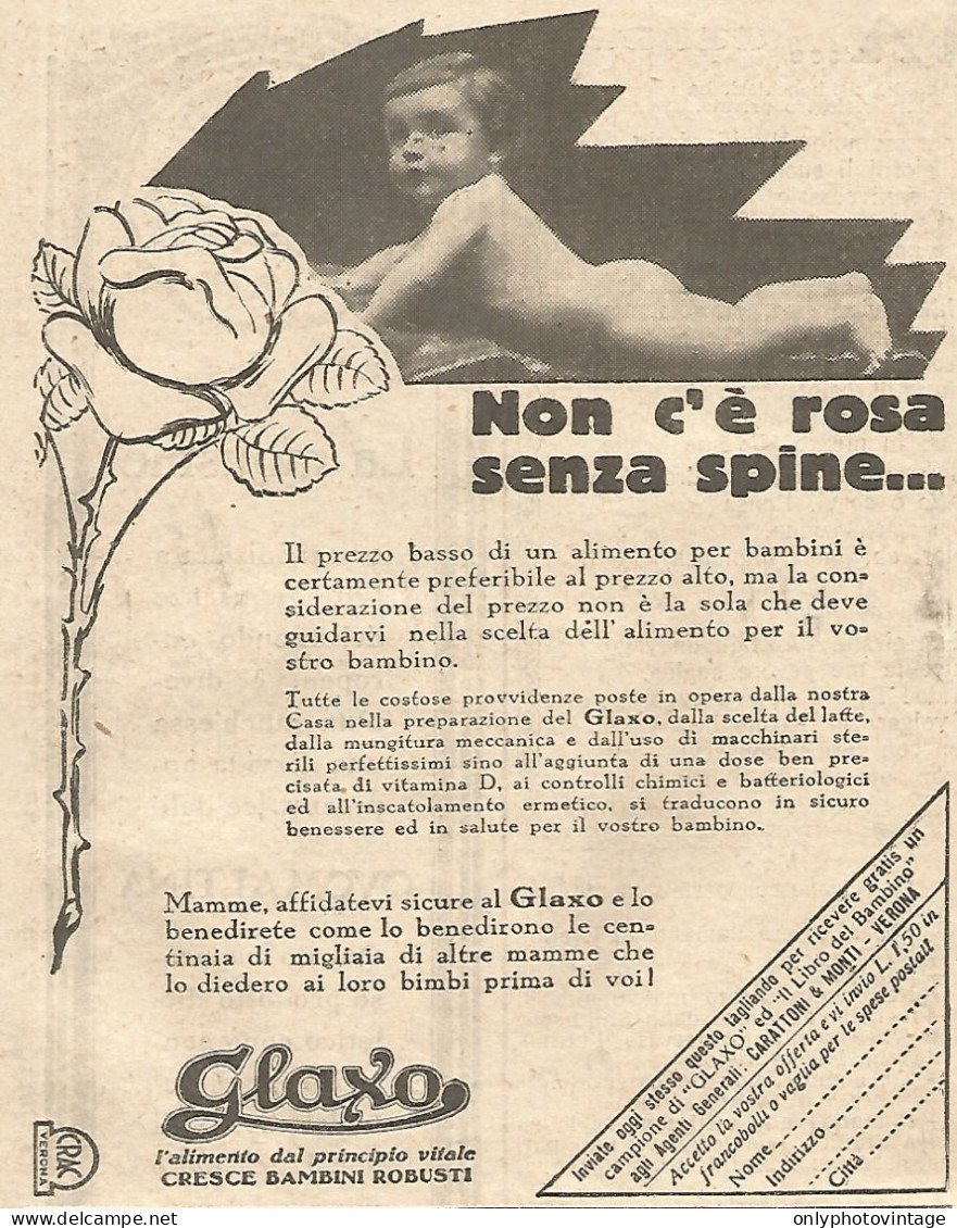 GLAXO - Non C'è Rosa Senza Spine... - Pubblicità Del 1931 - Vintage Advert - Pubblicitari