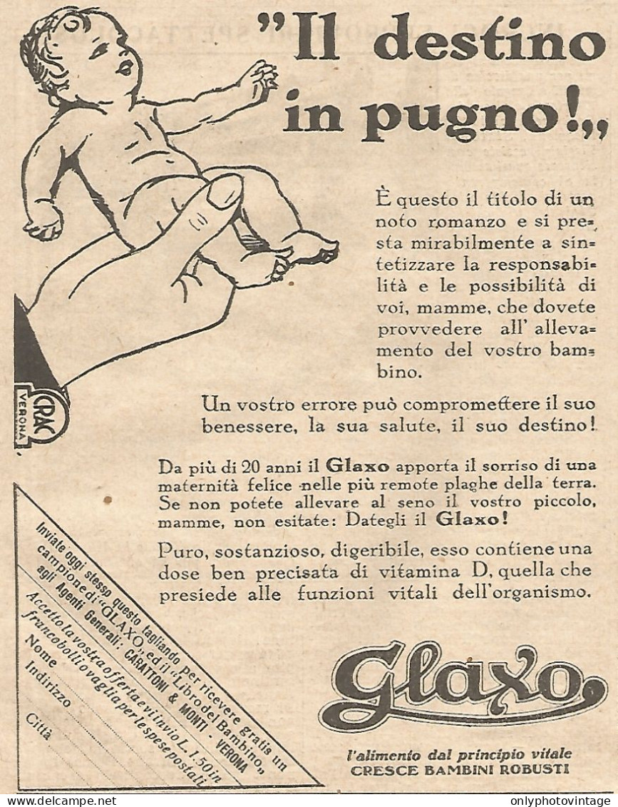 GLAXO - Il Destino In Pugno!... - Pubblicità Del 1931 - Vintage Advert - Pubblicitari