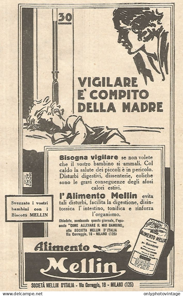 Alimento MELLIN - Vigilare è Compito Della Madre - Pubblicità 1931 - Ad - Pubblicitari