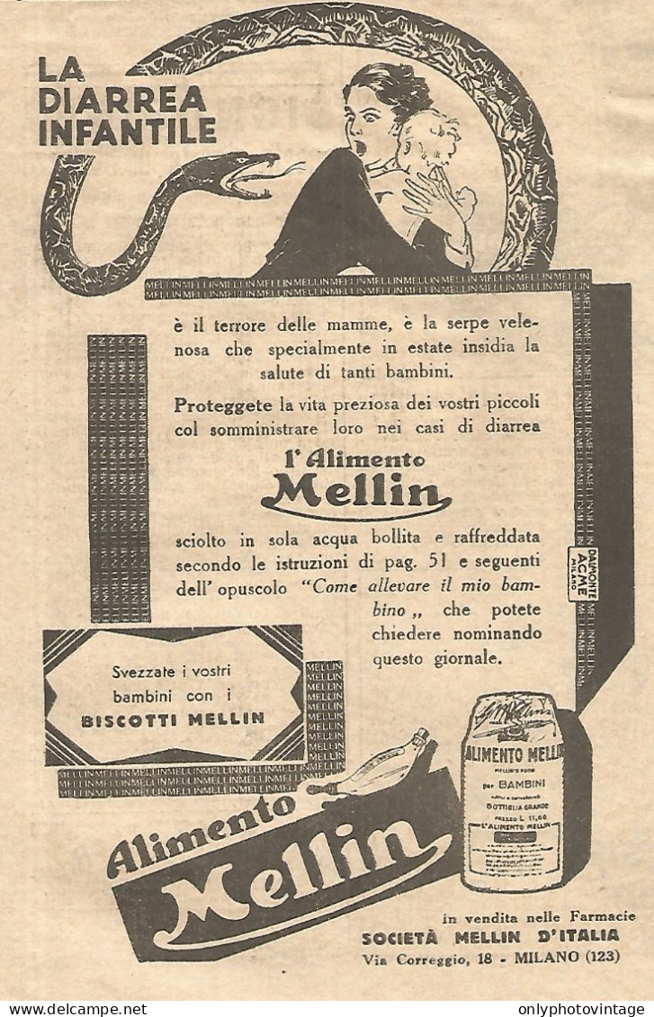 Alimento MELLIN - La Diarrea Infantile è... - Pubblicità Del 1931 - Advert - Pubblicitari
