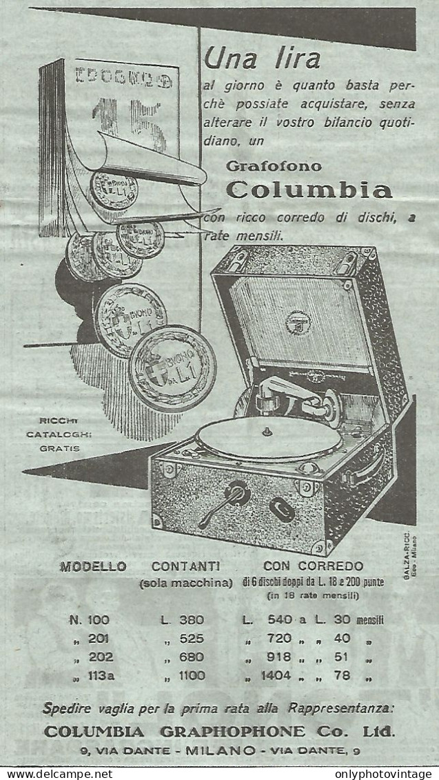 Grafofono COLUMBIA - Buono Da Lire 1 - Pubblicità Del 1931 - Vintage Ad - Advertising