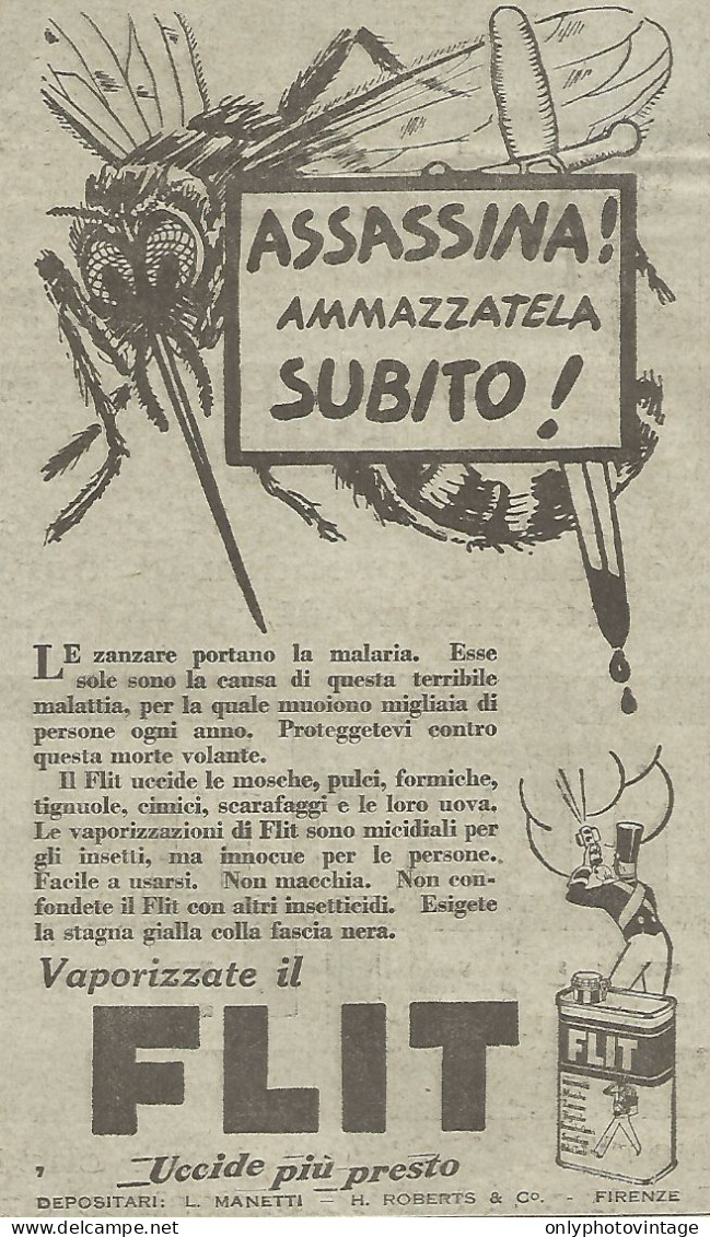 FLIT - Assassina! Ammazzatela Subito! - Pubblicità Del 1931 - Vintage Ad - Advertising