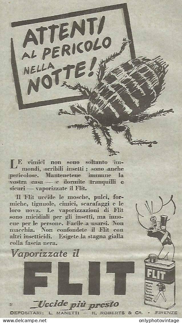FLIT - Assassina! Attenti Al Pericolo Nella Notte - Pubblicità Del 1931 - Advertising