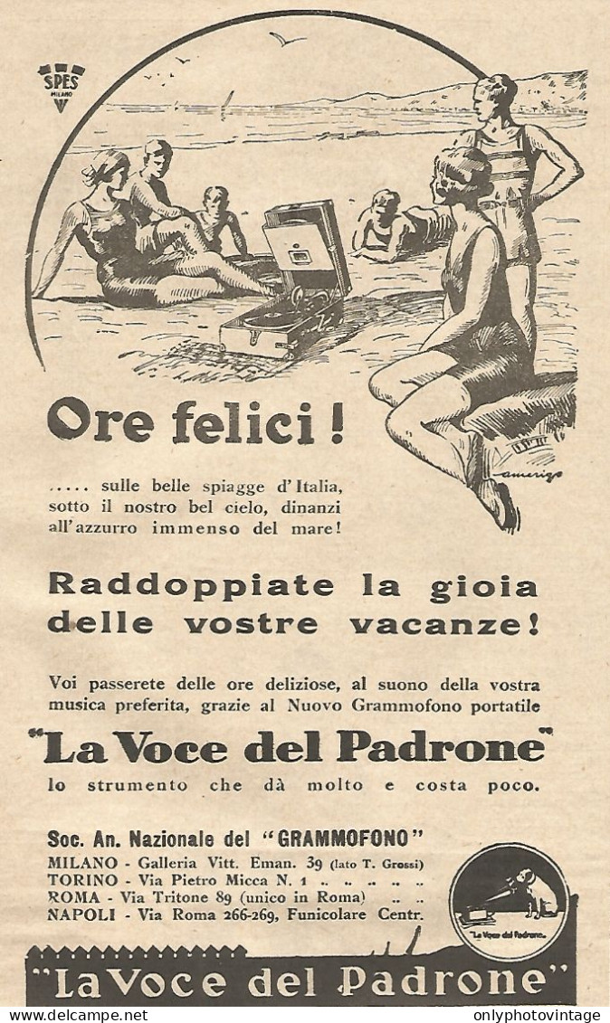 La Voce Del Padrone - Ore Felici ! - Pubblicità Del 1931 - Vintage Advert - Advertising