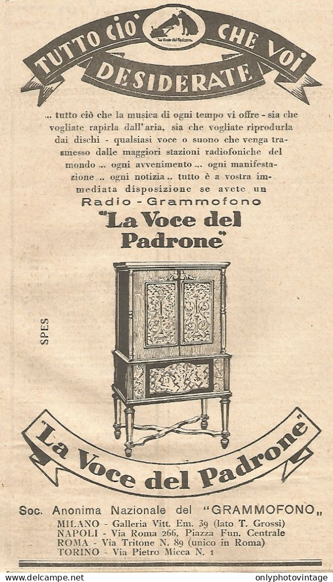 La Voce Del Padrone - Tutto Ciò Che Voi Desiderate - Pubblicità Del 1931 - Werbung