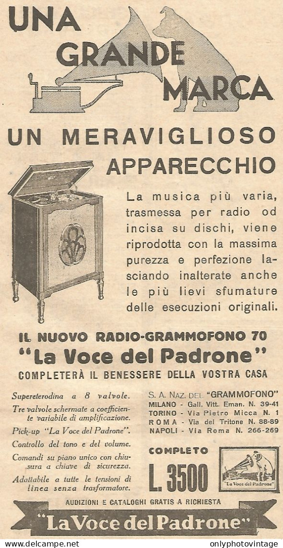 La Voce Del Padrone - Un Meraviglioso Apparecchio - Pubblicità Del 1931 - Advertising