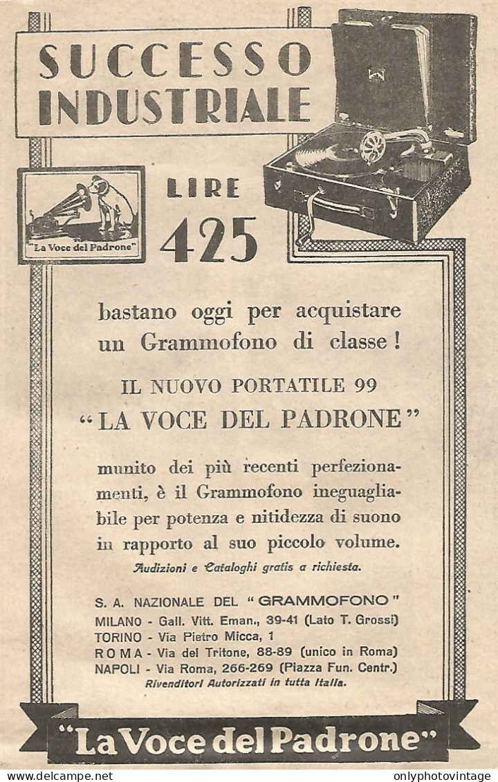 La Voce Del Padrone - Successo Industriale - Pubblicità Del 1931 - Advert - Werbung