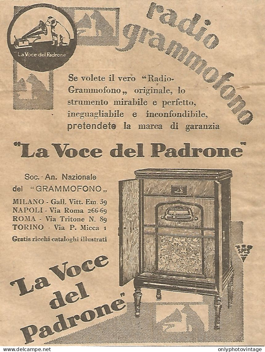 La Voce Del Padrone - Radio-Grammofono - Pubblicità Del 1931 - Vintage Ad - Werbung