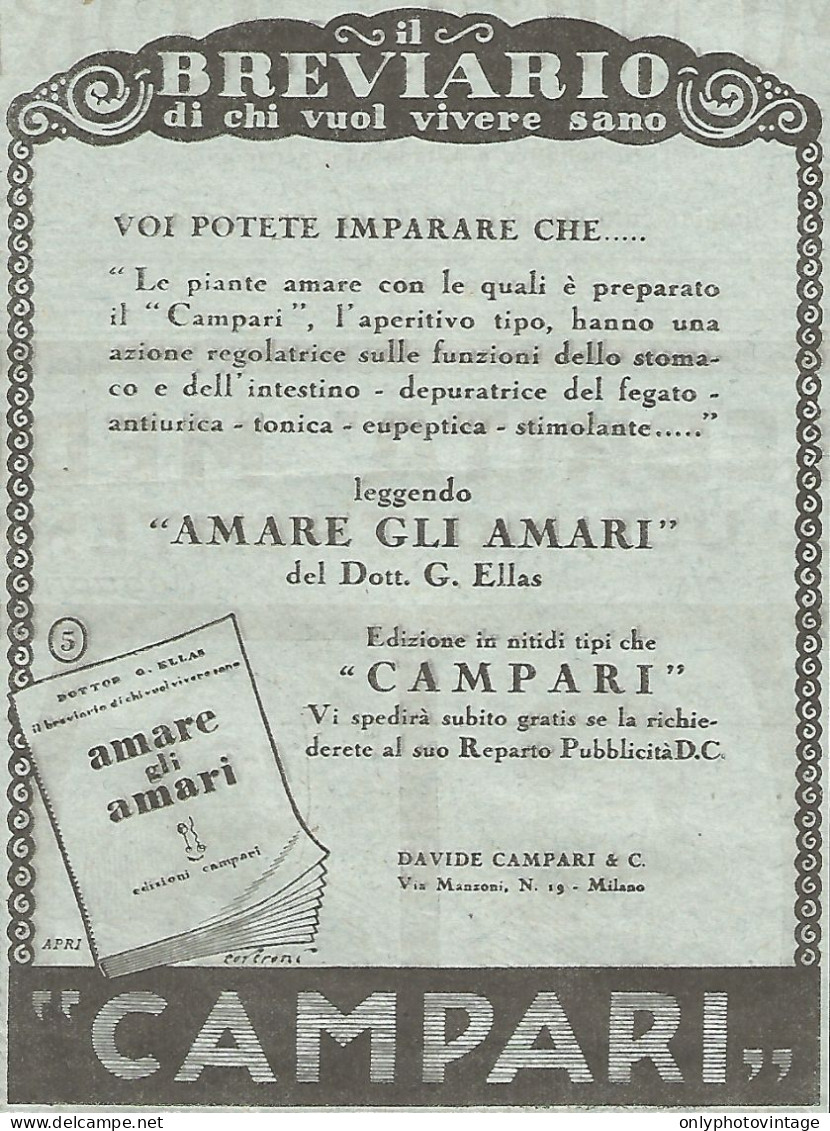 CAMPARI - Il Breviario - Voi Potete Imparare Che... - Pubblicità Del 1931 - Advertising