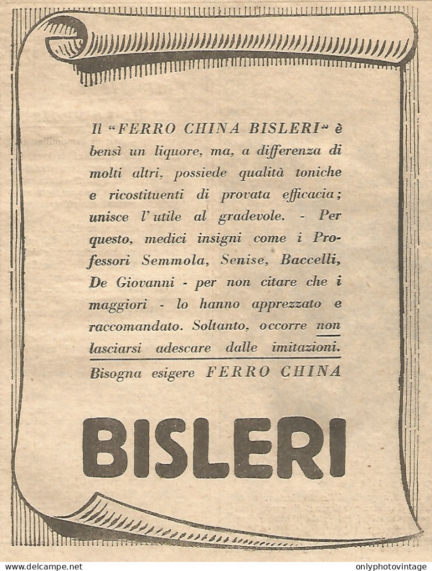 Liquore Ferro-China BISLERI - Pubblicità Del 1931 - Vintage Advertising - Advertising