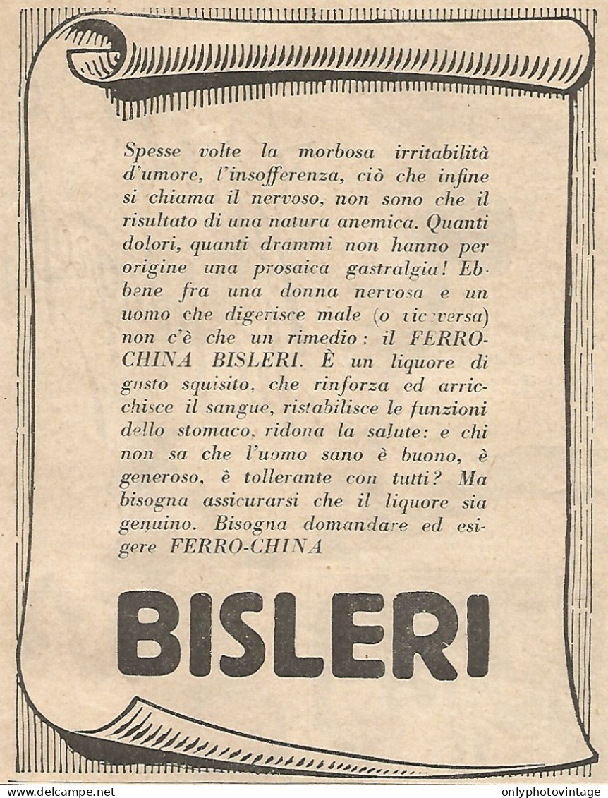 Liquore Ferro-China BISLERI - Pubblicità Del 1931 - Vintage Advertising - Advertising