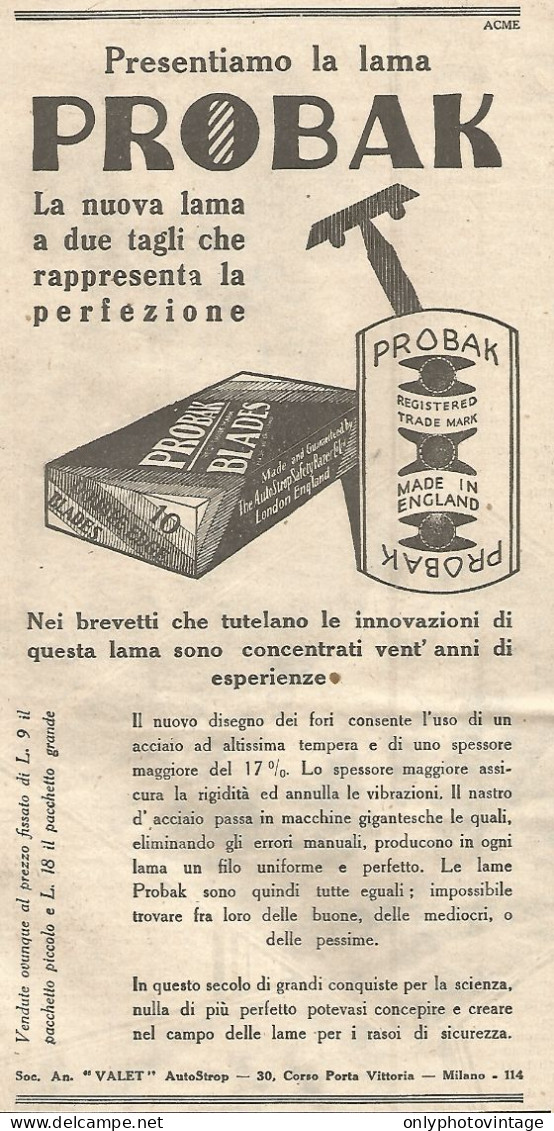 Presentiamo La Lama PROBAK - Pubblicità Del 1930 - Vintage Advertising - Publicités