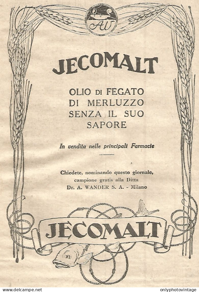 Olio Di Fegato Di Merluzzo JECOMALT - Pubblicità Del 1930 - Vintage Advert - Publicités