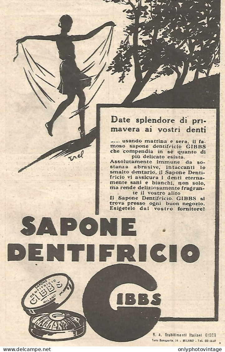 Sapone Dentifricio GIBBS - Pubblicità Del 1930 - Vintage Advertising - Publicités