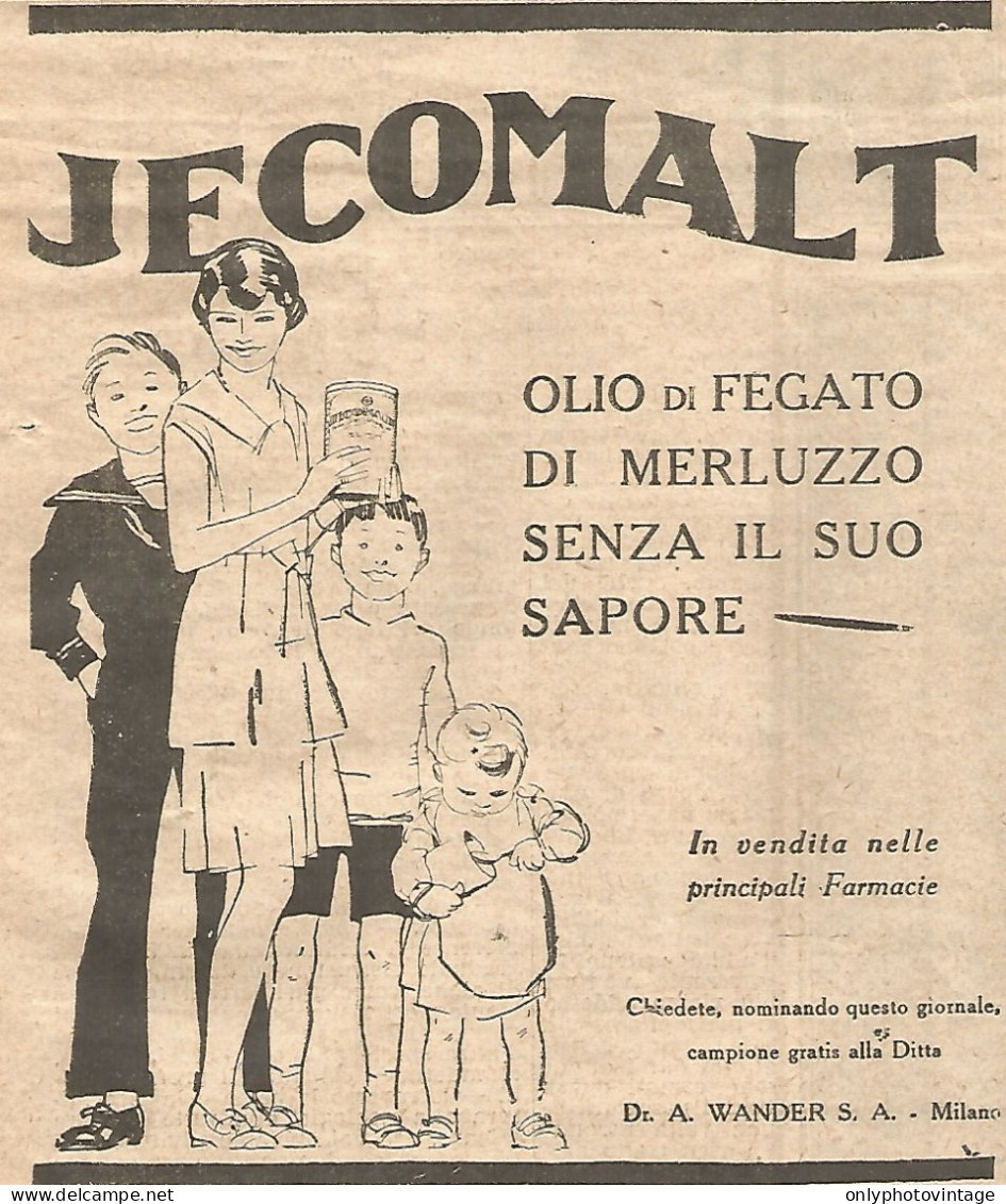 Olio Di Fegato Di Merluzzo JECOMALT - Pubblicità Del 1930 - Vintage Advert - Publicités