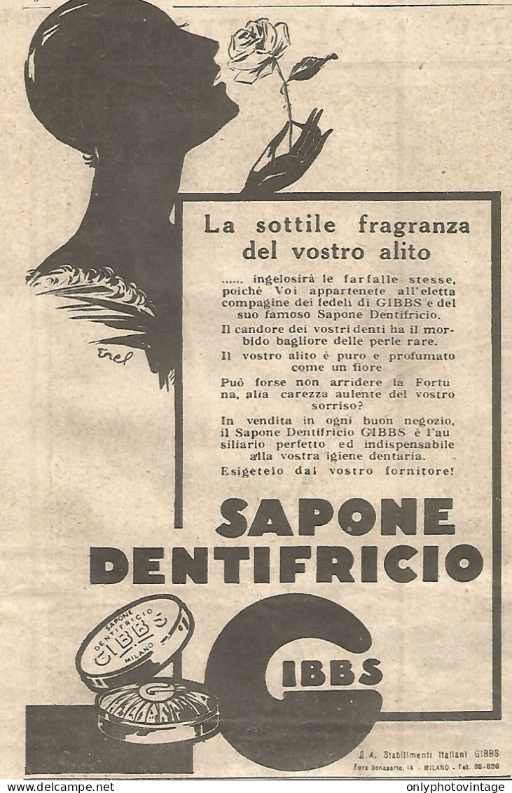 Sapone Dentifricio GIBBS - Pubblicità Del 1930 - Vintage Advertising - Publicités