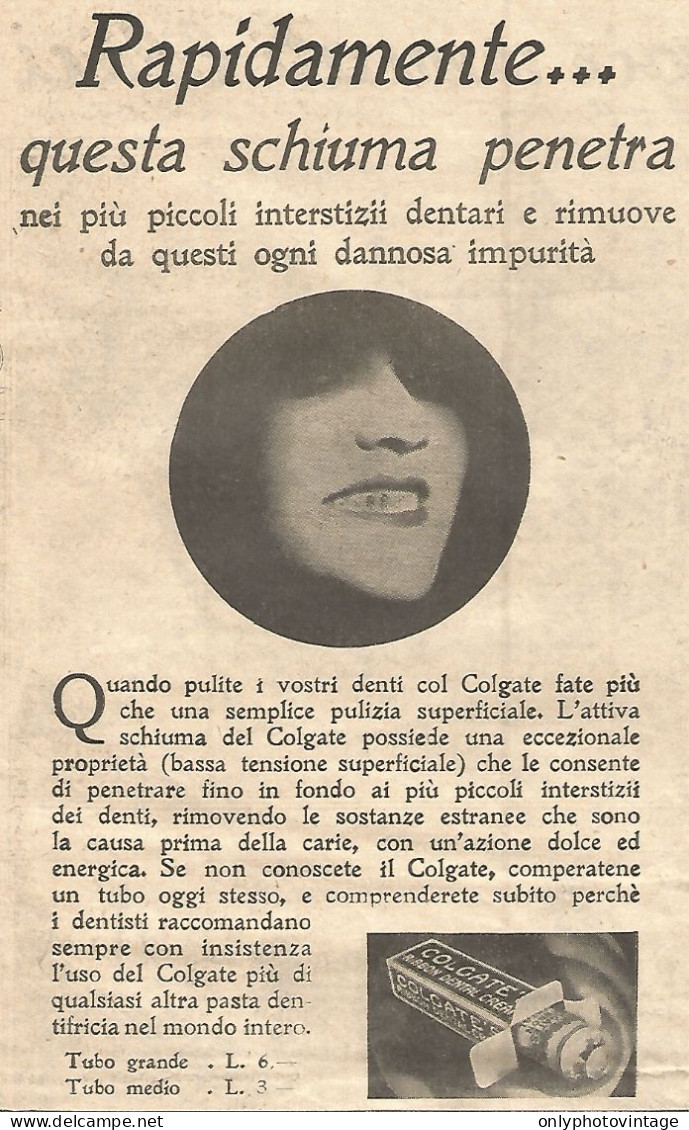 COLGATE - Rapidamente Questa Schiuma Penetra... - Pubblicità Del 1930 - Ad - Publicités