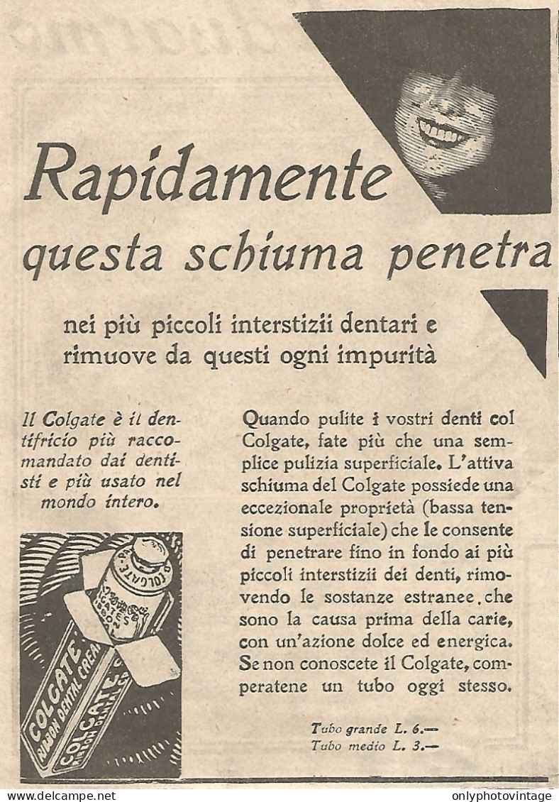 COLGATE - Rapidamente Questa Schiuma Penetra... - Pubblicità Del 1930 - Ad - Publicités