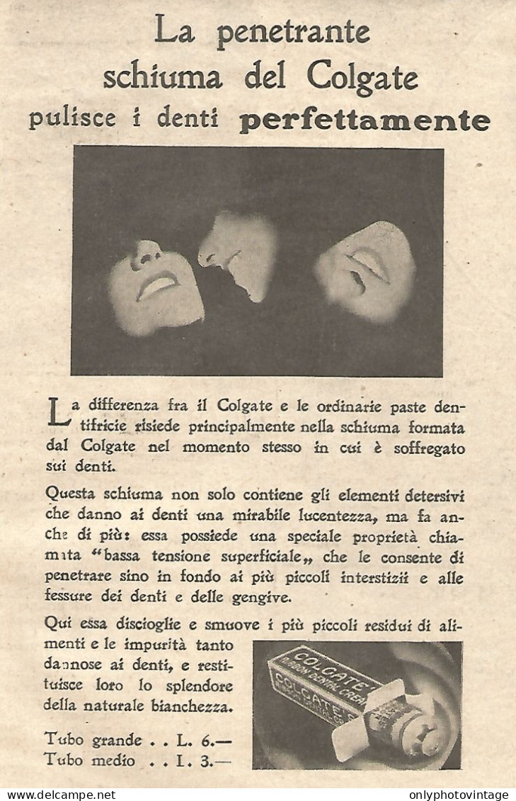 COLGATE - La Penetrante Schiuma Pulisce... - Pubblicità Del 1930 - Advert - Publicités