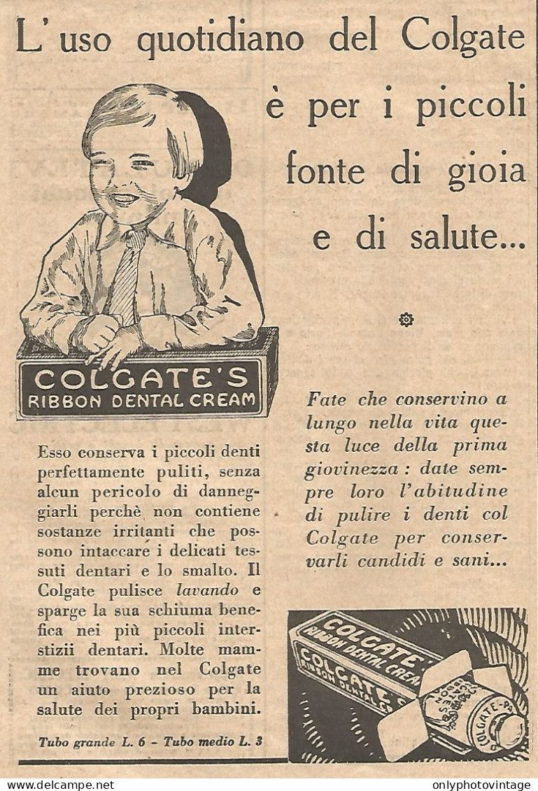 L'uso Quotidiano Del COLGATE è Per I Piccoli Fonte.. - Pubblicità Del 1930 - Publicités